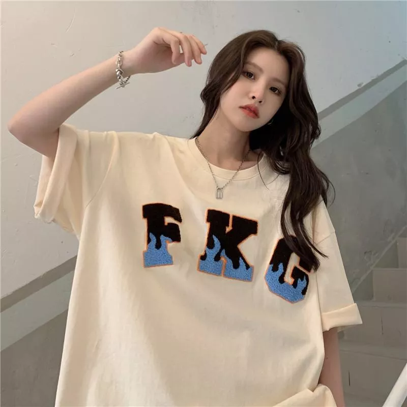 毛巾繡工藝6535棉短袖美式寬鬆休閒上衣2色 M-2XL 毛巾繡工藝6535棉短袖美式寬鬆休閒上衣2色 M-2XL