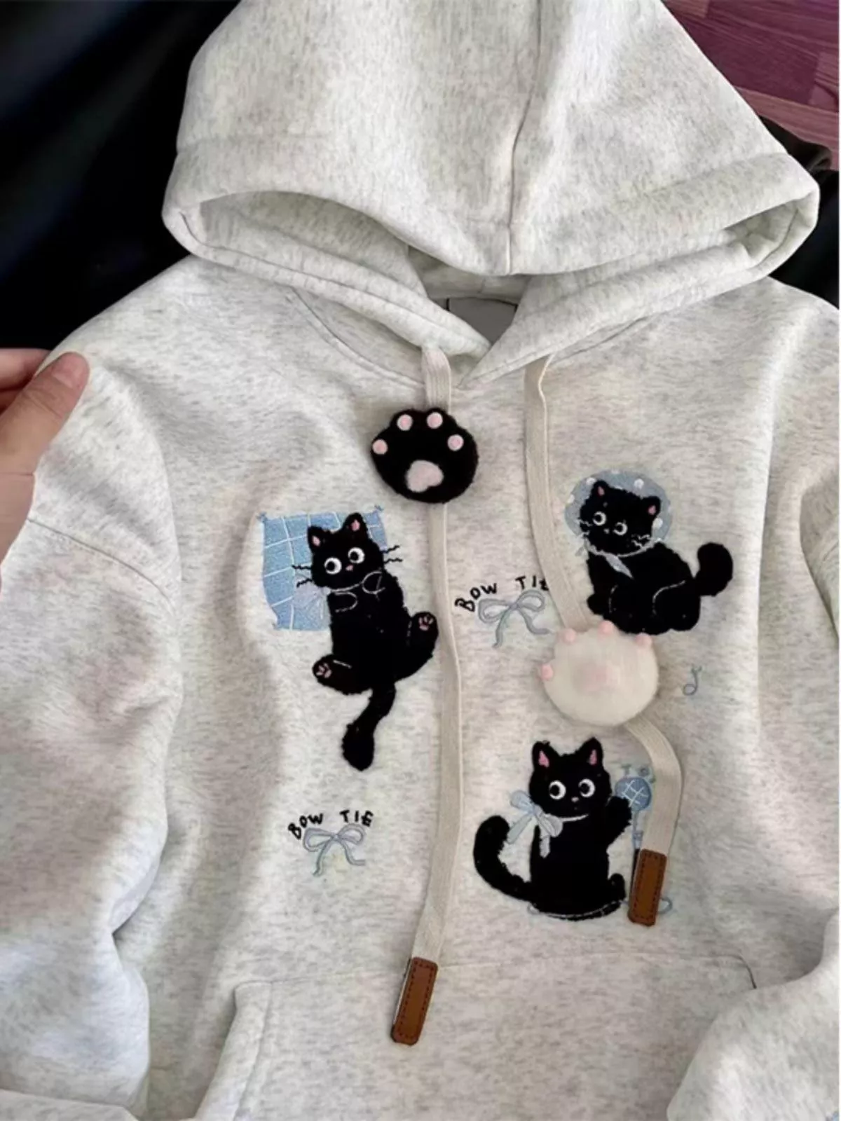 華棉複合銀狐絨刺繡時尚重磅卡通刺繡連帽衛衣M-2XL