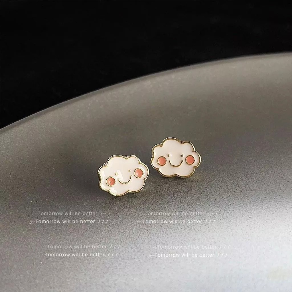 軟萌可愛~簡約小巧滴油雲朵耳釘甜美耳環