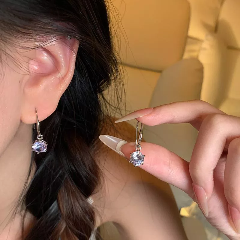 S925銀針爆閃煙火單鑽鋯石耳環爆款高級感精緻百搭耳飾