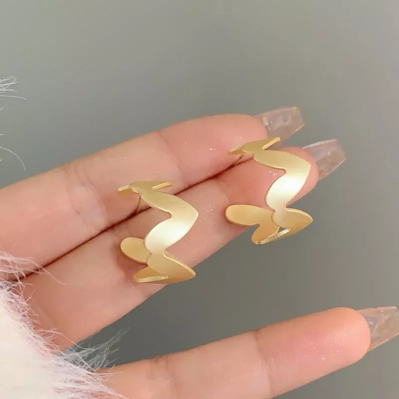 S925銀針簡約波浪愛心耳環氣質