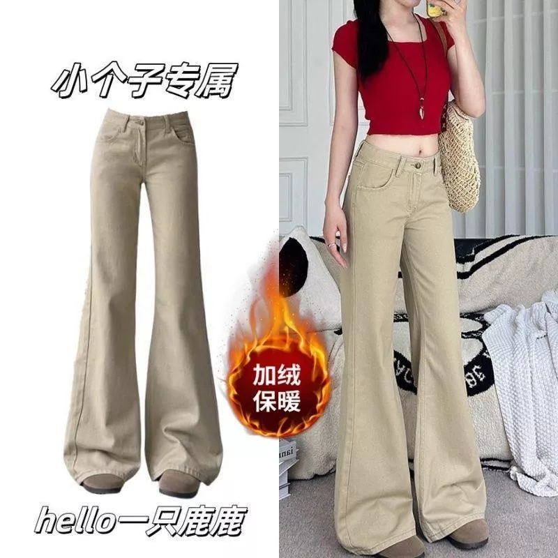 小個子不貼腳微喇牛仔褲冬季加絨加厚低腰顯瘦喇叭褲S-2XL