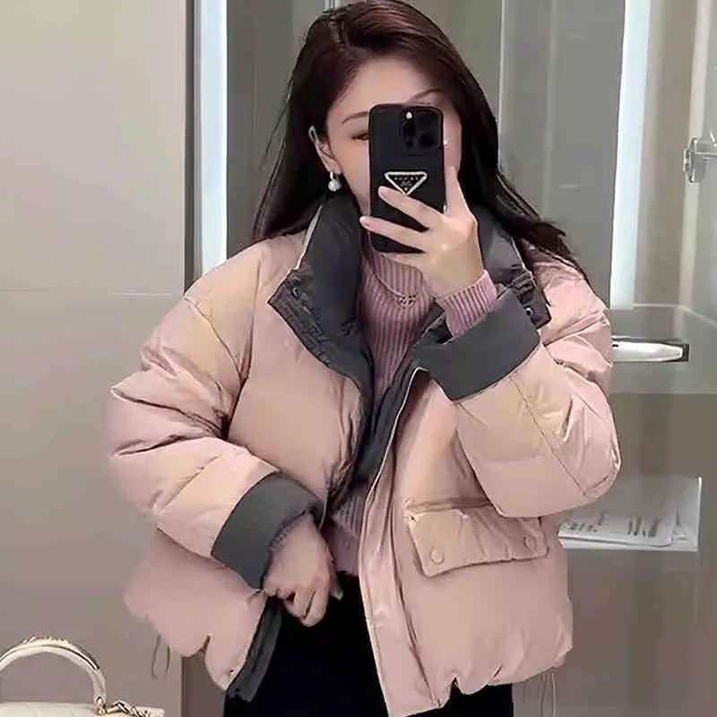 撞色立領棉服冬季小個子休閒外套6色 S-XL