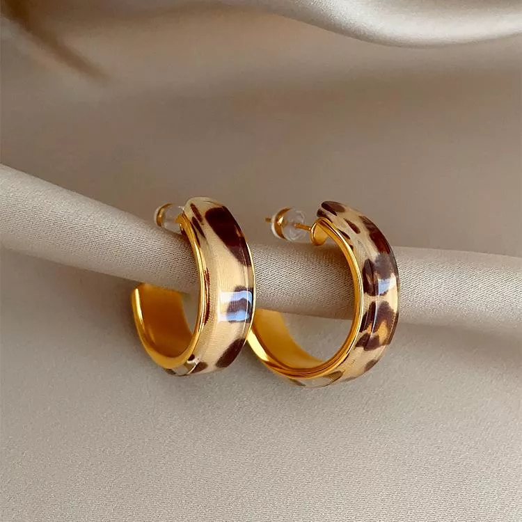 S925復古豹紋C型耳環輕奢時尚氣質獨特個性耳飾