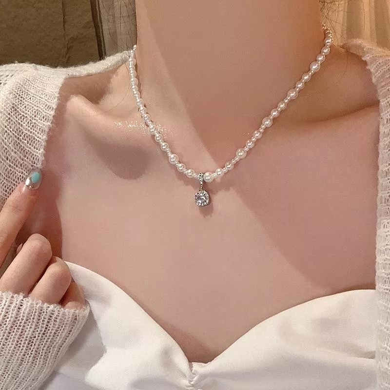 法式方糖珍珠項鍊輕奢氣質設計感鎖骨鏈