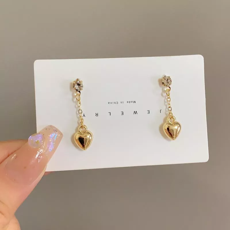 S925銀針ins風甜美小巧愛心耳環鑲鑽時尚耳環