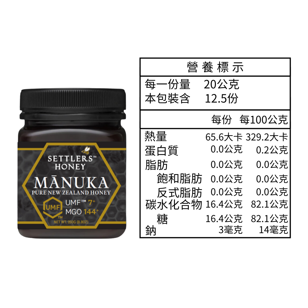 3入優惠組 紐西蘭 Settlers 麥蘆卡蜂蜜 MGO144+ (UMF™7+) 250g