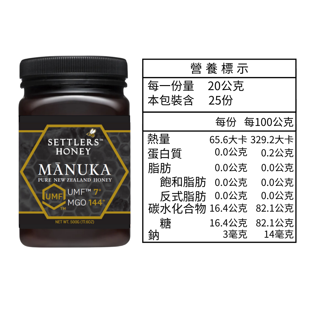 2入優惠組 紐西蘭 Settlers 麥蘆卡蜂蜜 MGO144+ (UMF™7+) 500g