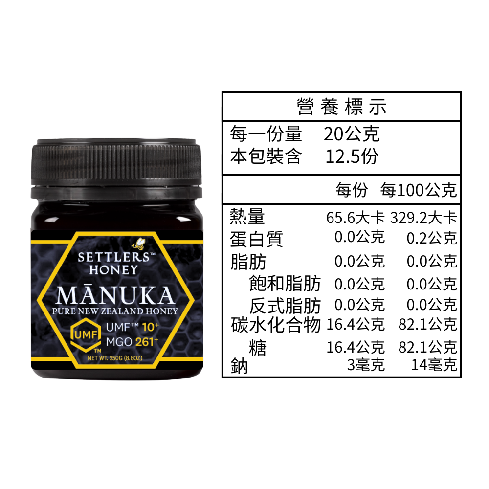 2入優惠組 紐西蘭 SETTLERS 麥蘆卡蜂蜜 UMF™10+ 250g