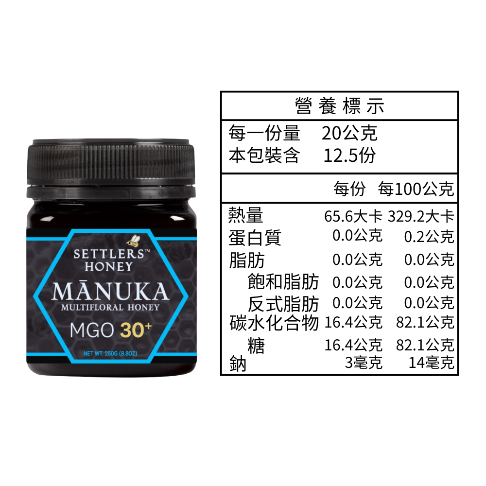 2入優惠組 紐西蘭 SETTLERS 麥蘆卡百花蜂蜜 MGO30+ 250g