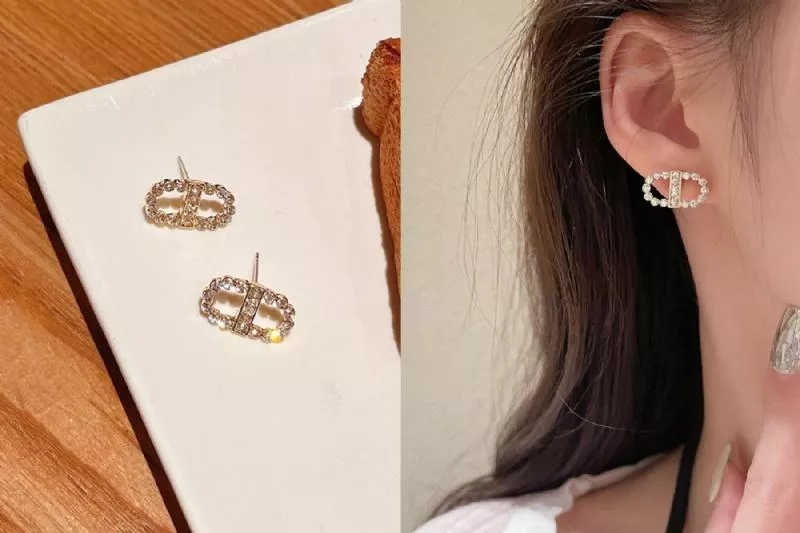 正韓S925純銀 精緻閃鑽字母雙D耳環