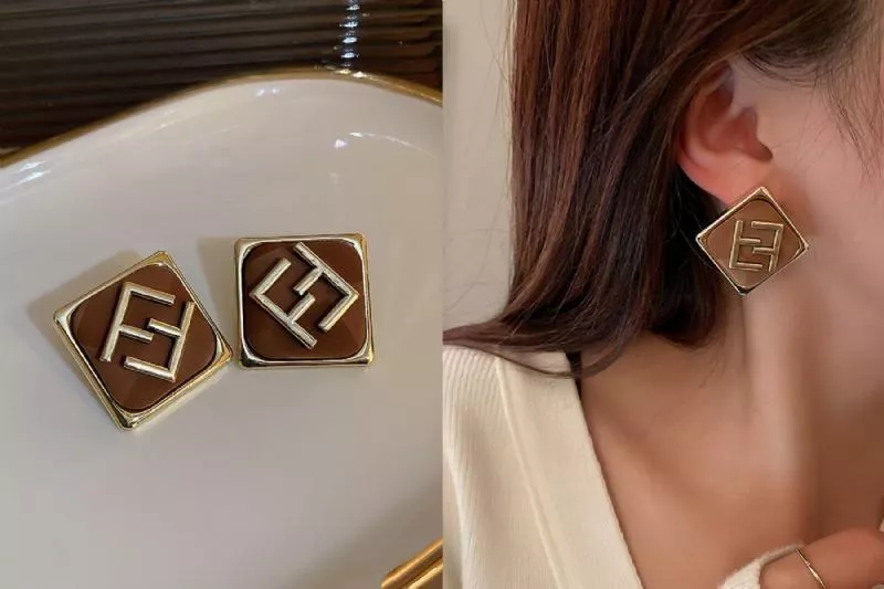 正韓S925純銀 個性格子布藝方形字母F耳環