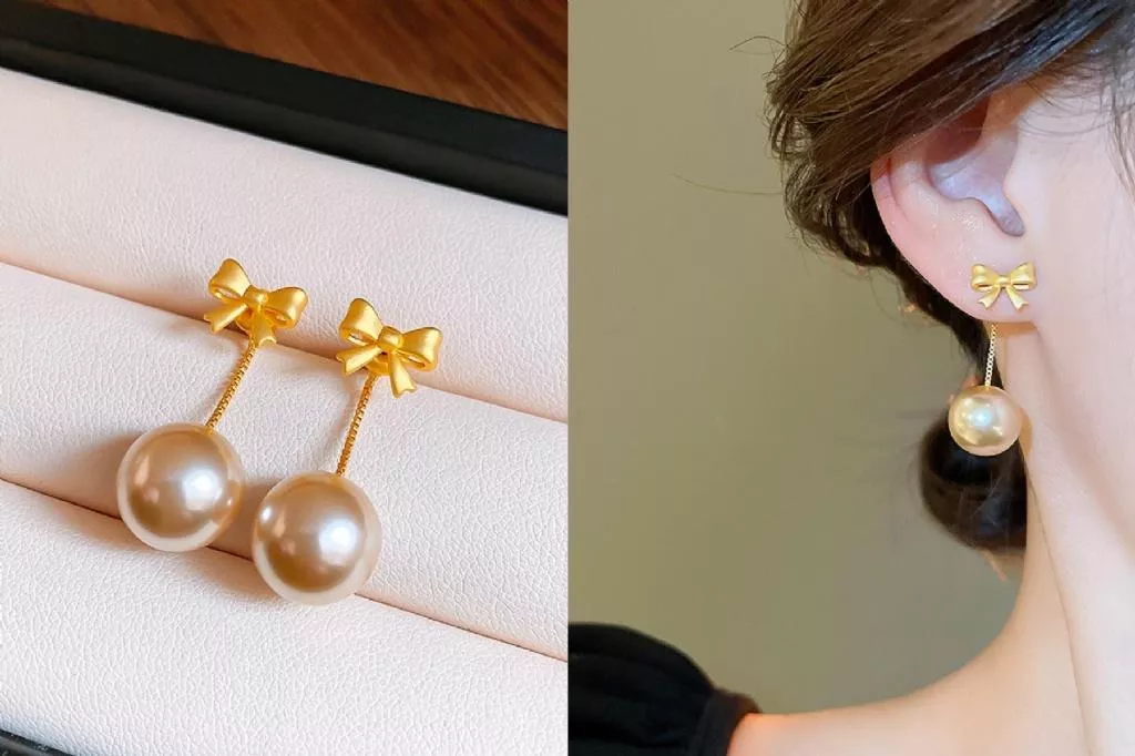 正韓S925純銀 一款兩戴時尚氣質蝴蝶結珍珠耳環