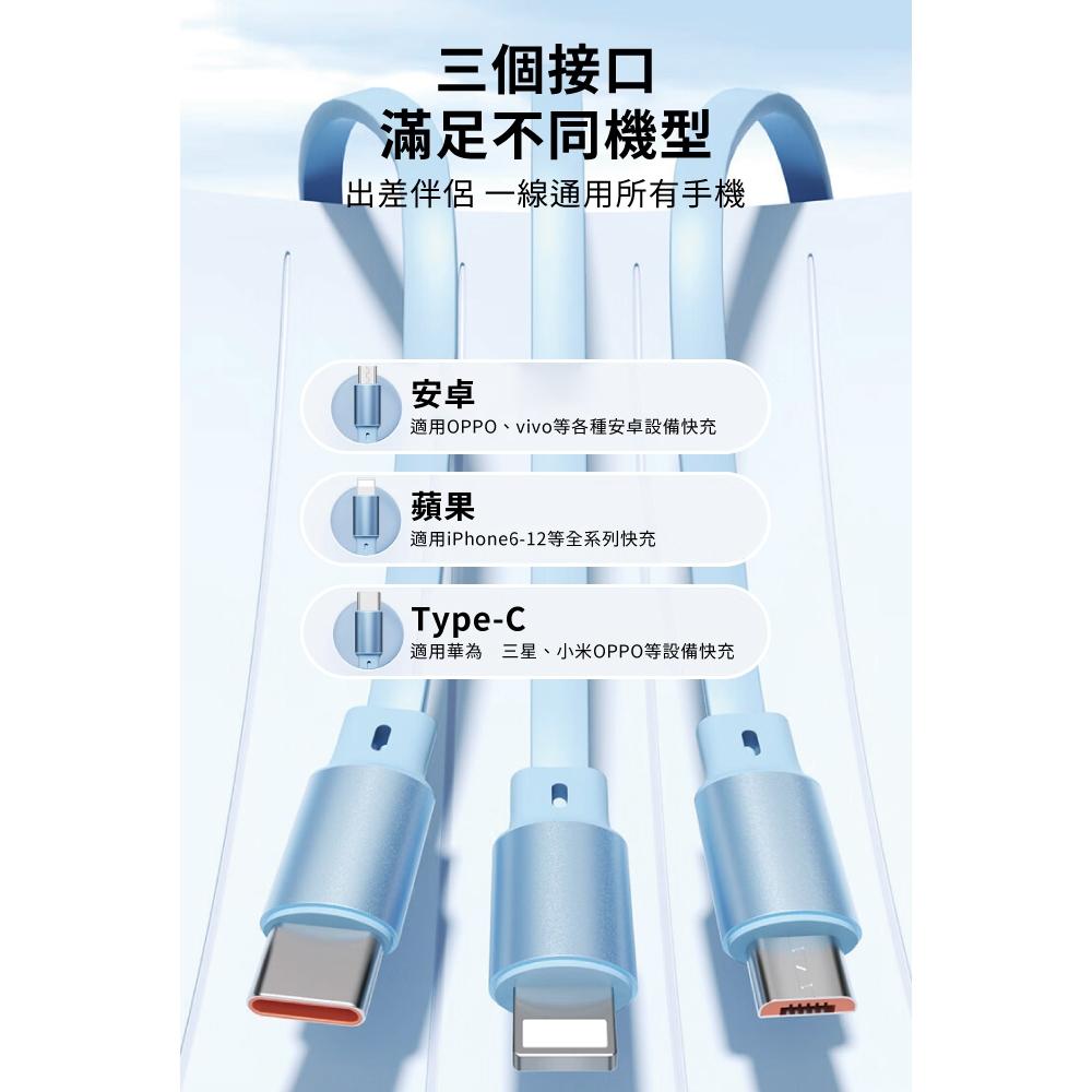 biaze畢亞茲 伸縮三合一100W快充傳輸線USB to Type-C/Lightning/Micro1.2m