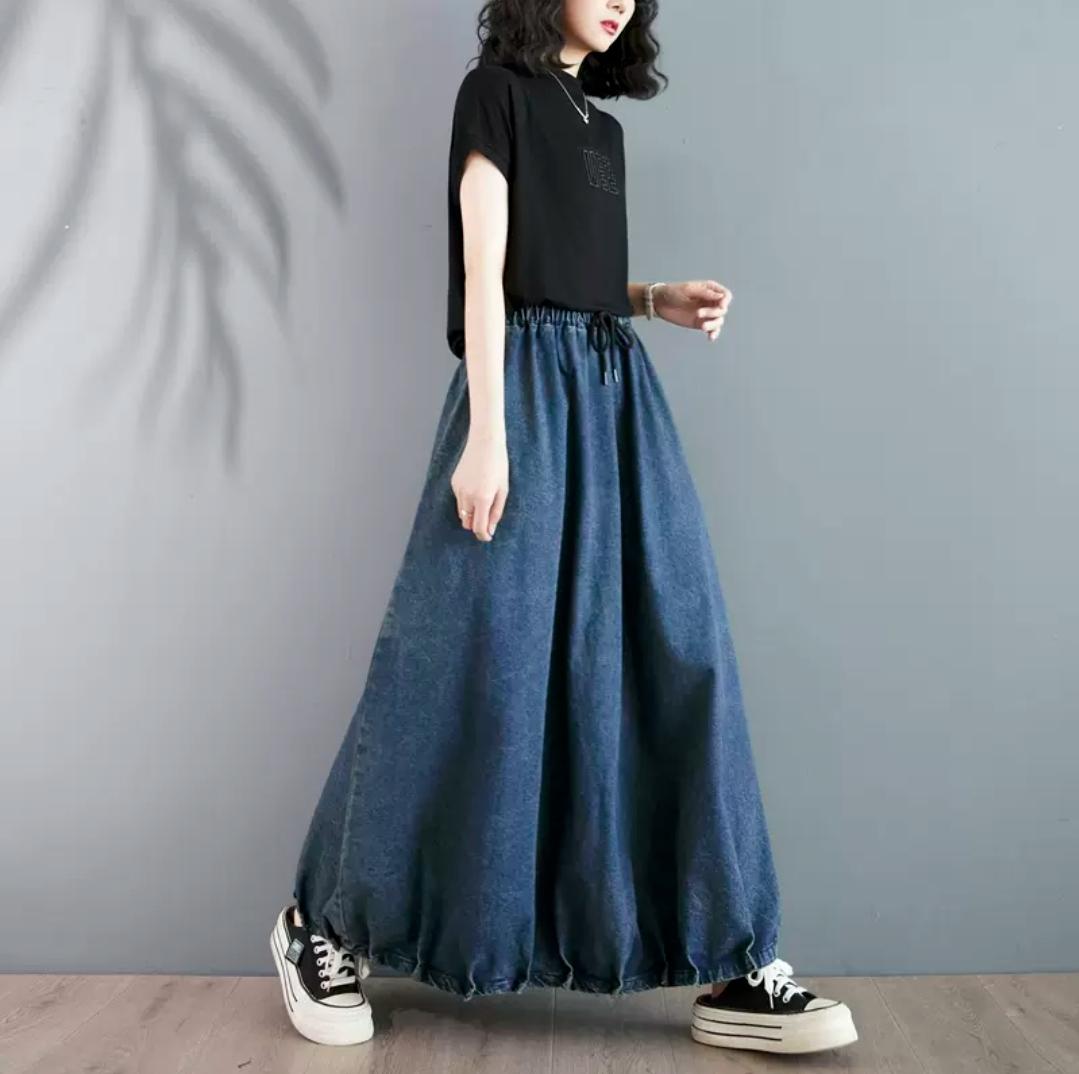 牛仔花苞薄款長裙