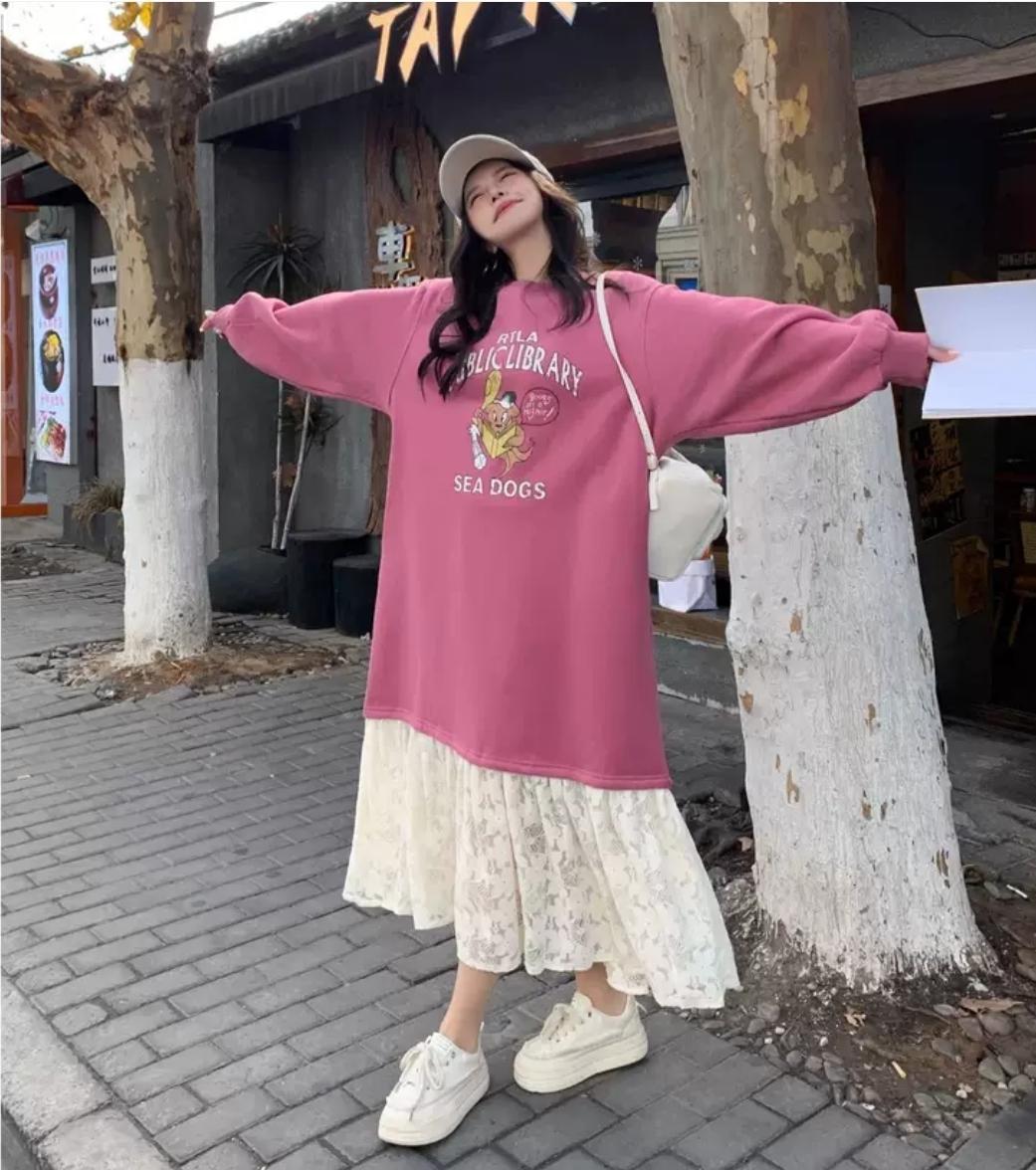 拼接粉色蛋糕洋裝
