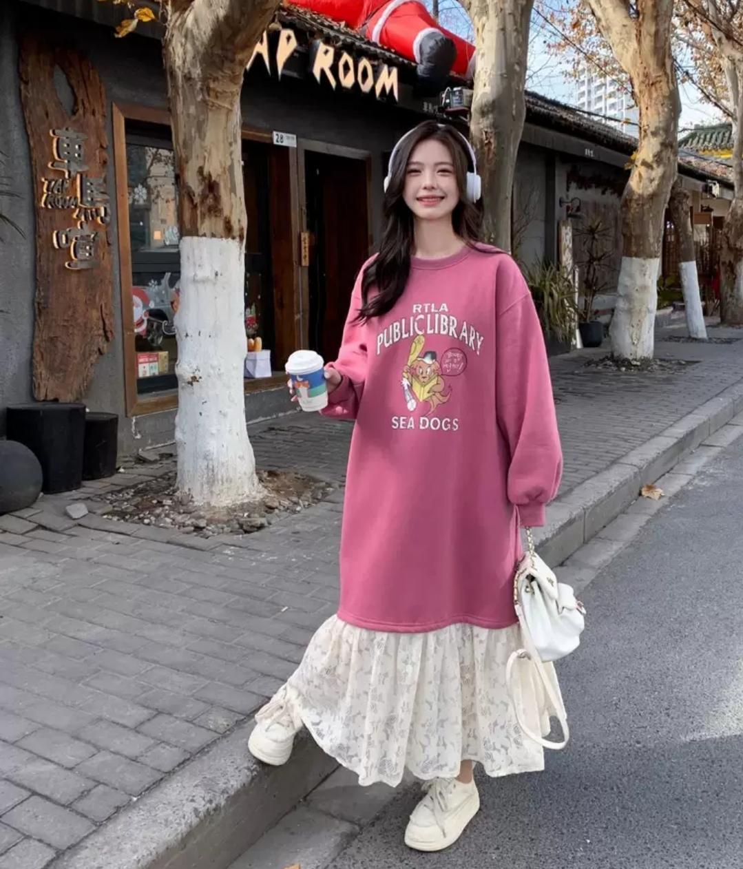 拼接粉色蛋糕洋裝