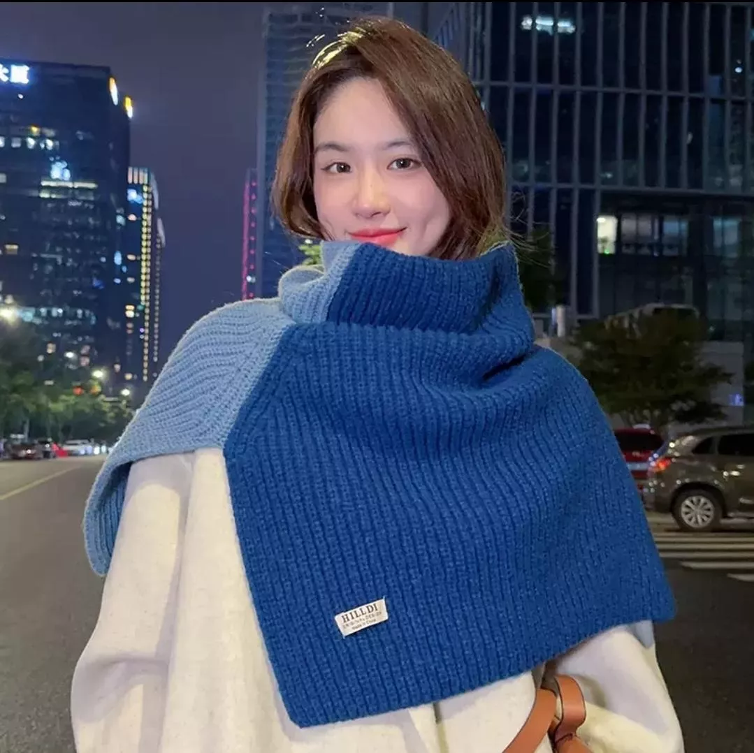 拼色針織圍脖圍巾披肩