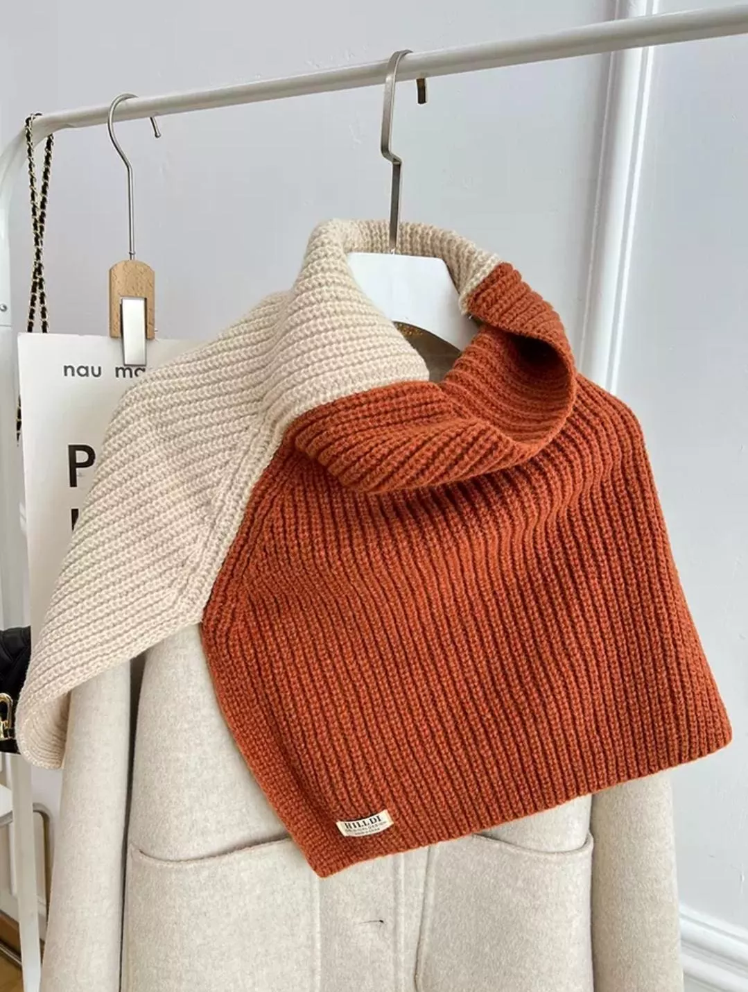 拼色針織圍脖圍巾披肩