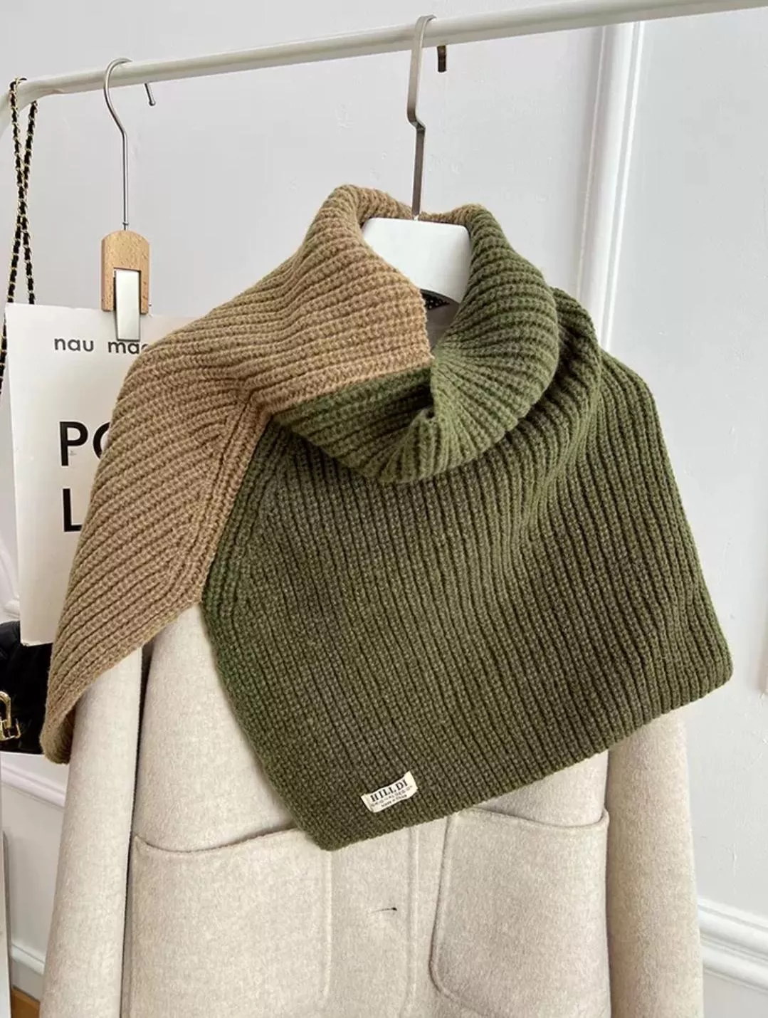 拼色針織圍脖圍巾披肩