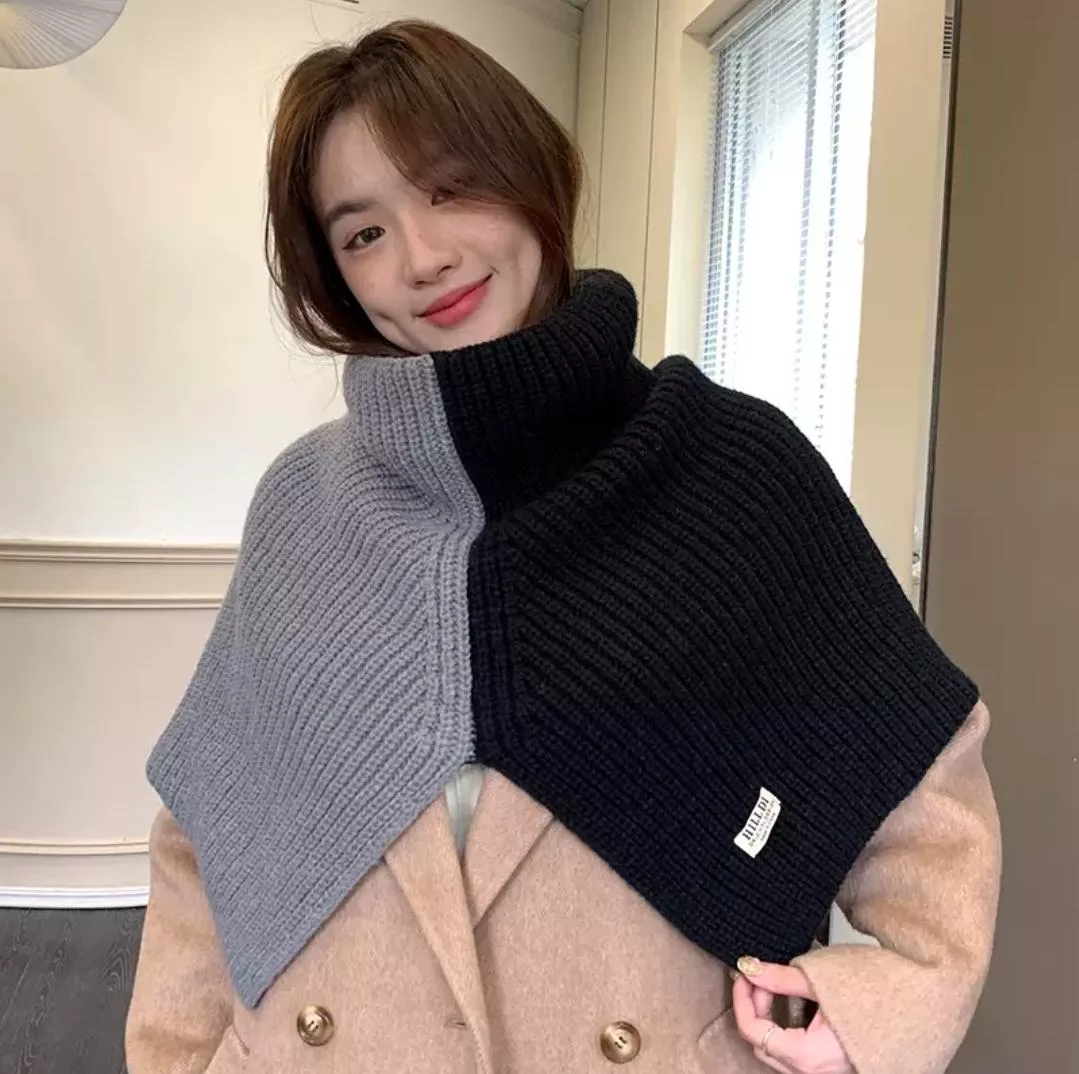 拼色針織圍脖圍巾披肩