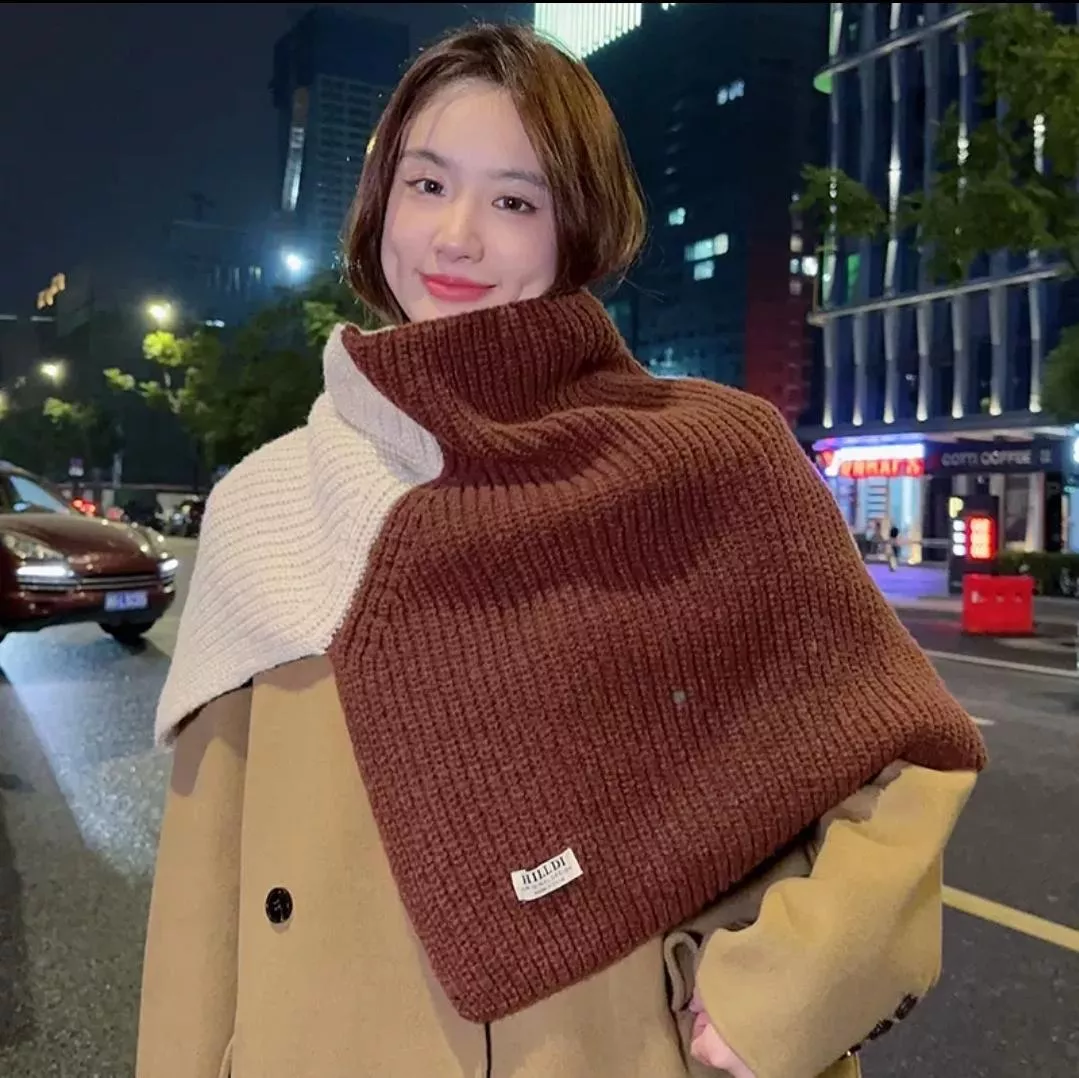 拼色針織圍脖圍巾披肩