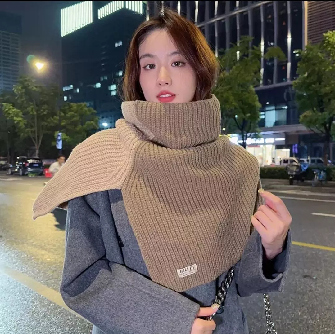 拼色針織圍脖圍巾披肩