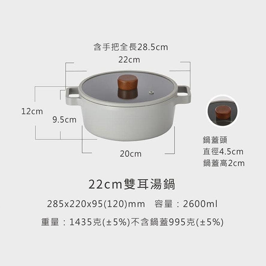 FIKA 2.0鑄造雙耳湯鍋22CM-暗夜灰(全覆底)