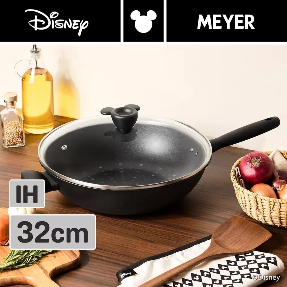 MEYER 迪士尼經典黑白系列32CM單炳炒鍋(含蓋)