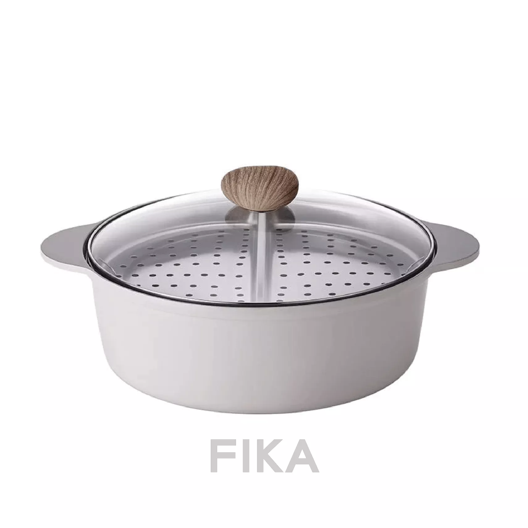 陶瓷不沾鑄造30公分鴛鴦鍋+玻璃蓋+蒸盤-FIKA