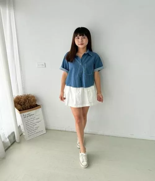 短版口袋造型牛仔襯