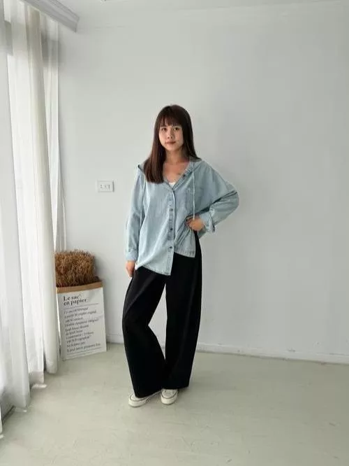 連帽牛仔排釦襯