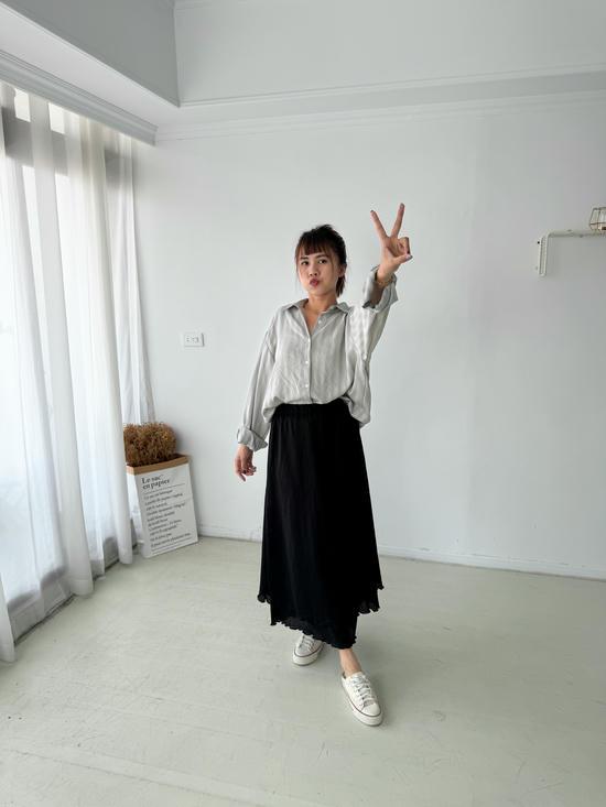 仙氣逼人~雙層緹花開衩長裙