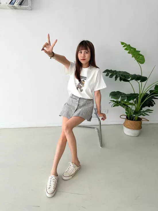 顯瘦排釦短褲裙