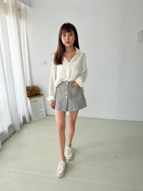顯瘦排釦短褲裙