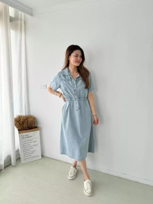 經典不敗~牛仔縮腰連身裙