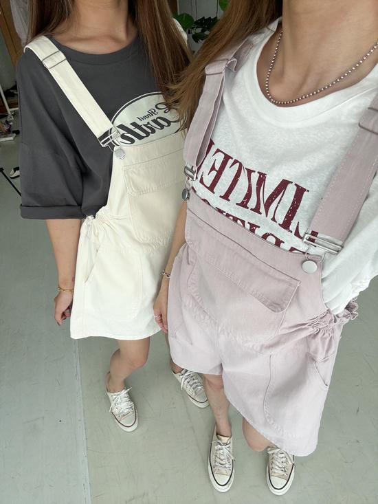 腰造型吊帶短褲