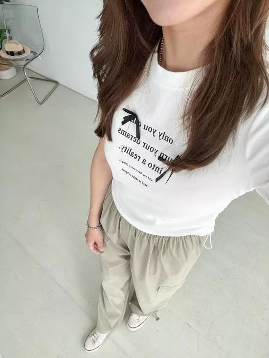 側抽繩蝴蝶結短Tee