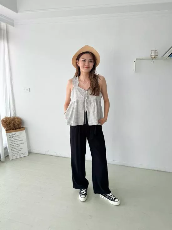 兩面穿雙綁帶格紋背心