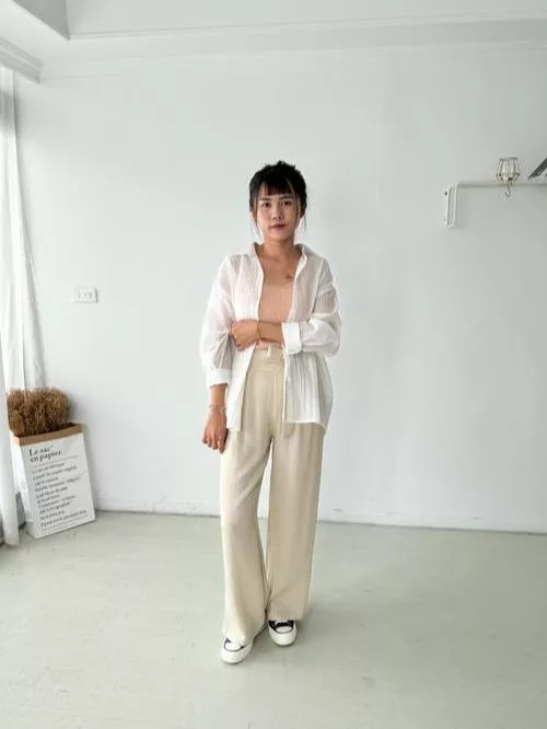 親膚棉麻綁帶寬褲