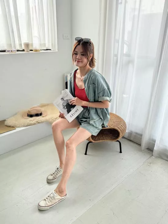 小立領薄料牛仔套裝