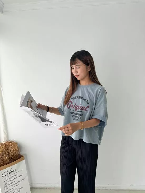 高磅水洗英字配色Tee