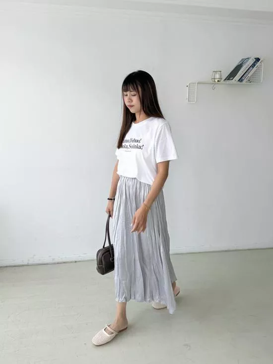 仙女系光澤感皺皺長裙