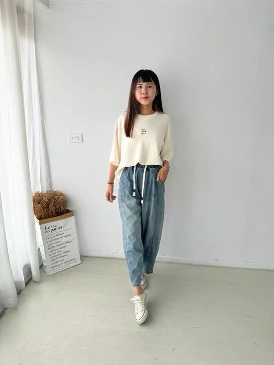 日系彈力牛仔氣球褲