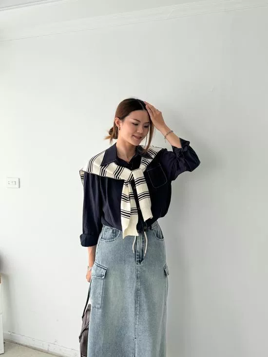條紋披肩車線襯衫