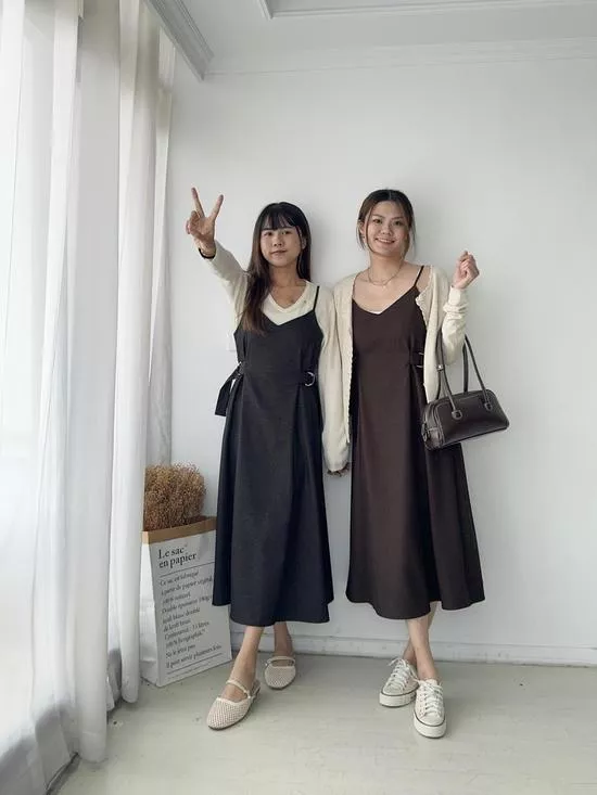 質感腰身細肩長洋