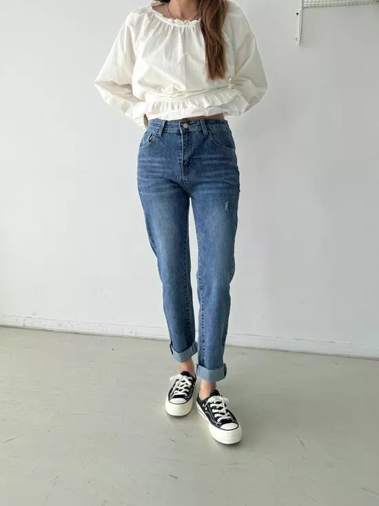 竹竿腿彈力小直筒褲