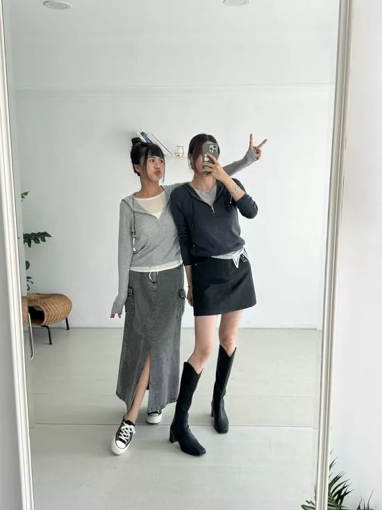 假兩件連帽針織衫