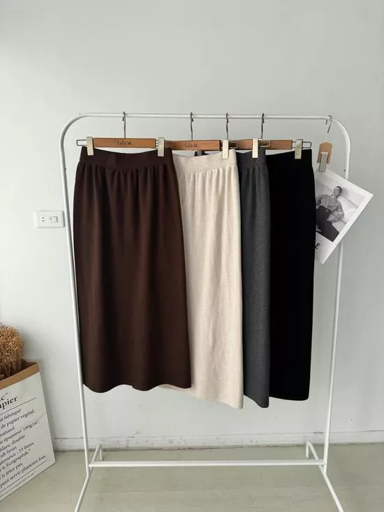 厚磅針織開衩長裙