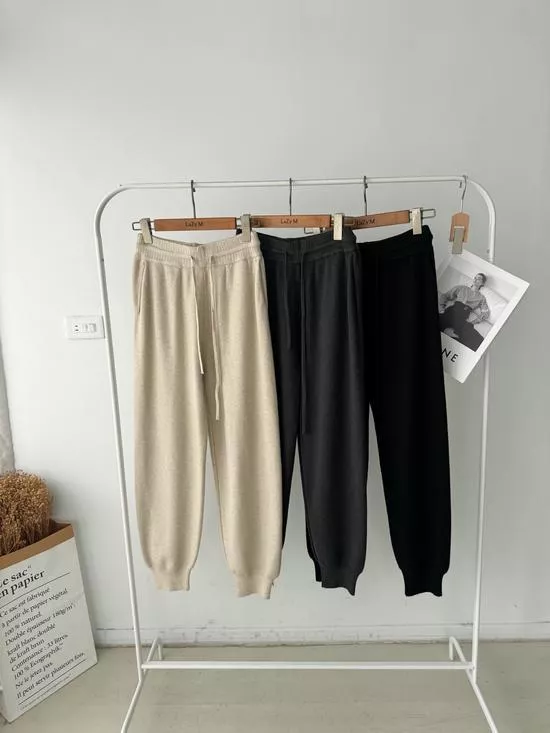 下縮口抽繩針織褲